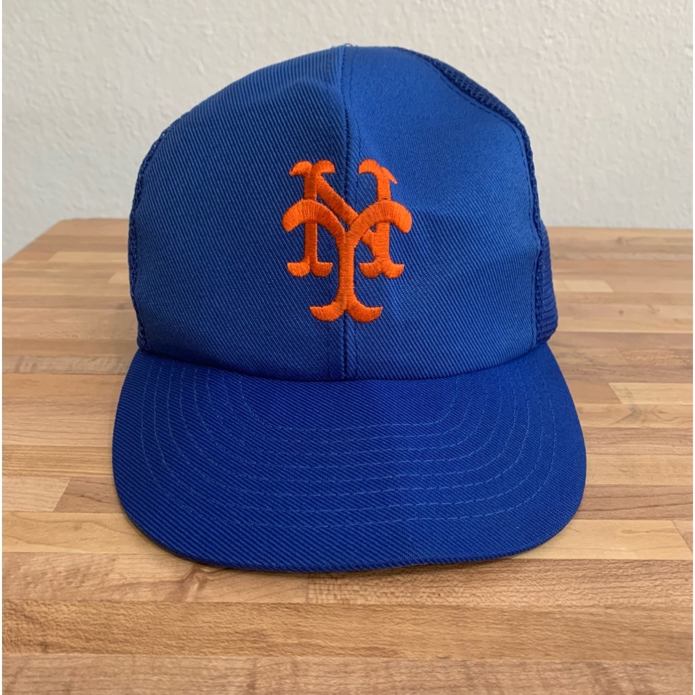 Vintage ANNCO MLB Baseball New York Mets Plain Logo Mesh Back Snap Back Hat